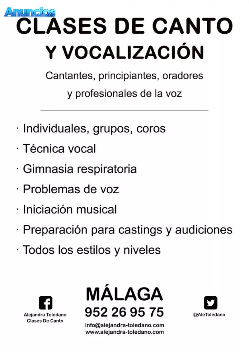 Clases de canto. Málaga. Técnica vocal. Curso 2021