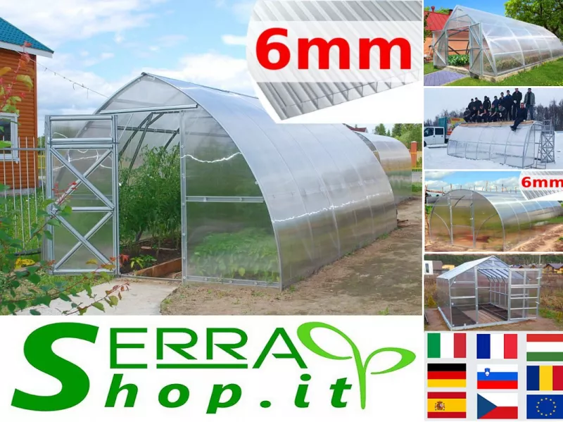 Invernadero 3x2m de Policarbonato 6mm túnel modulables para huertos, jardines, plantas viveros.