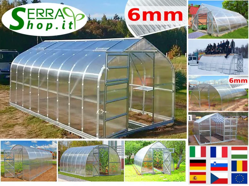  Invernadero 2,5x4m de Policarbonato 6mm túnel modulables para huertos, jardines, plantas viveros.